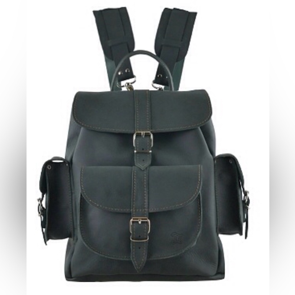 Grafea London Hari Atlas Leather Green Rucksack Large Backpack  
Silver Hardware